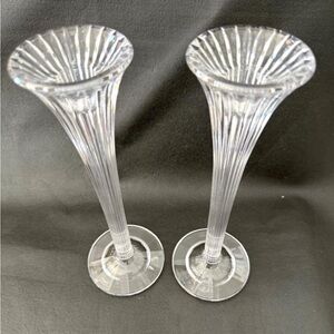 PAIR OF WATERFORD MARQUIS CORINTH PATTERN RIBBED 10" TALL CANDLESTICKS